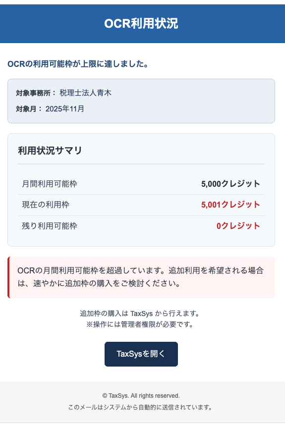 OCR利用状況メール