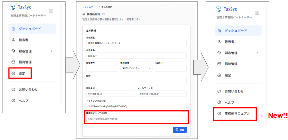 事務所マニュアルへのリンク機能
