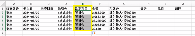 freee会計のエクセルインポート画面の「1 形式の選択」で 「支出取引データ」 を選択します。
