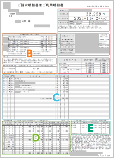 クレジットカード明細の例2